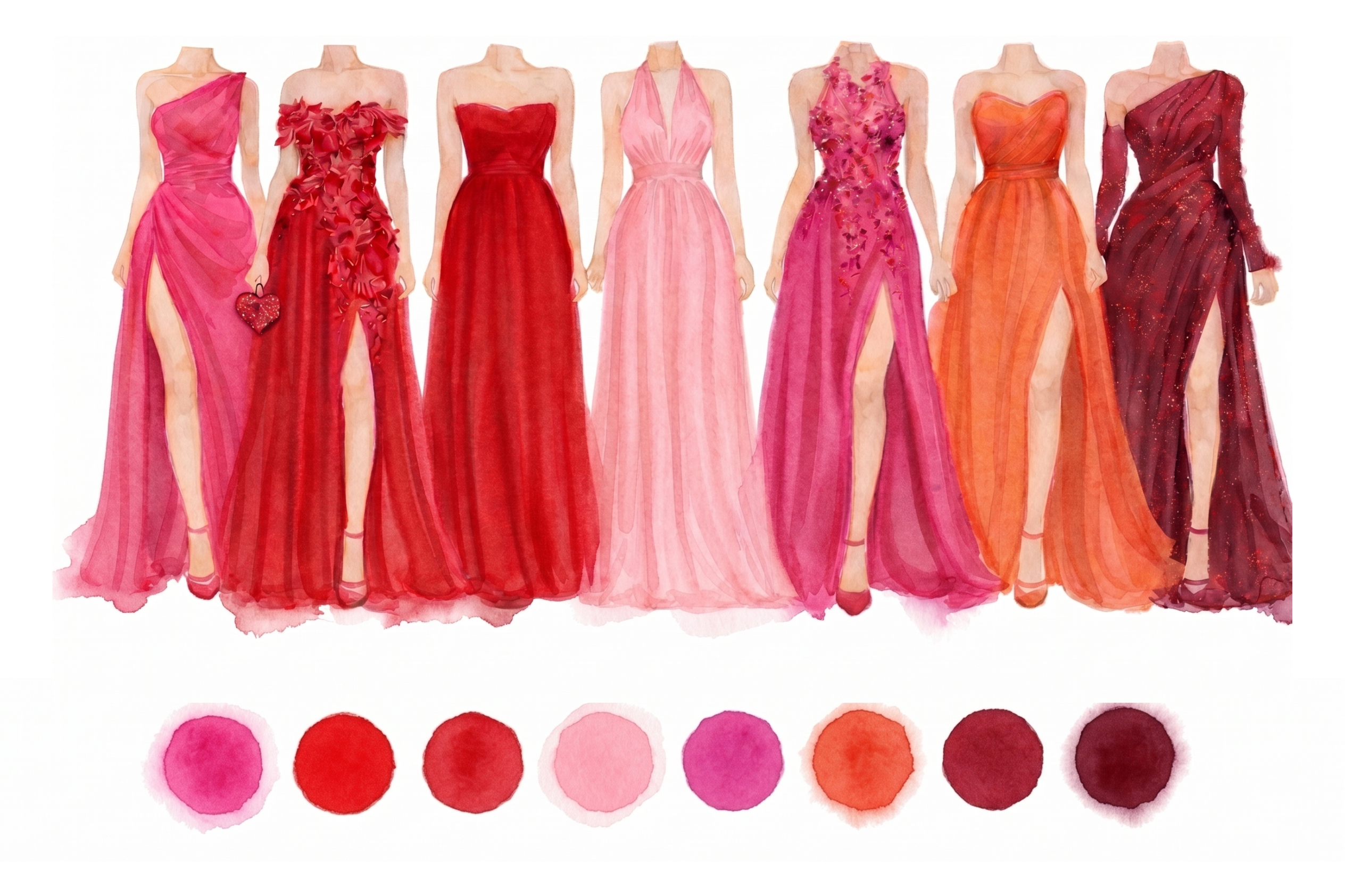 Wedding color palette — shades of pink, red, and orange