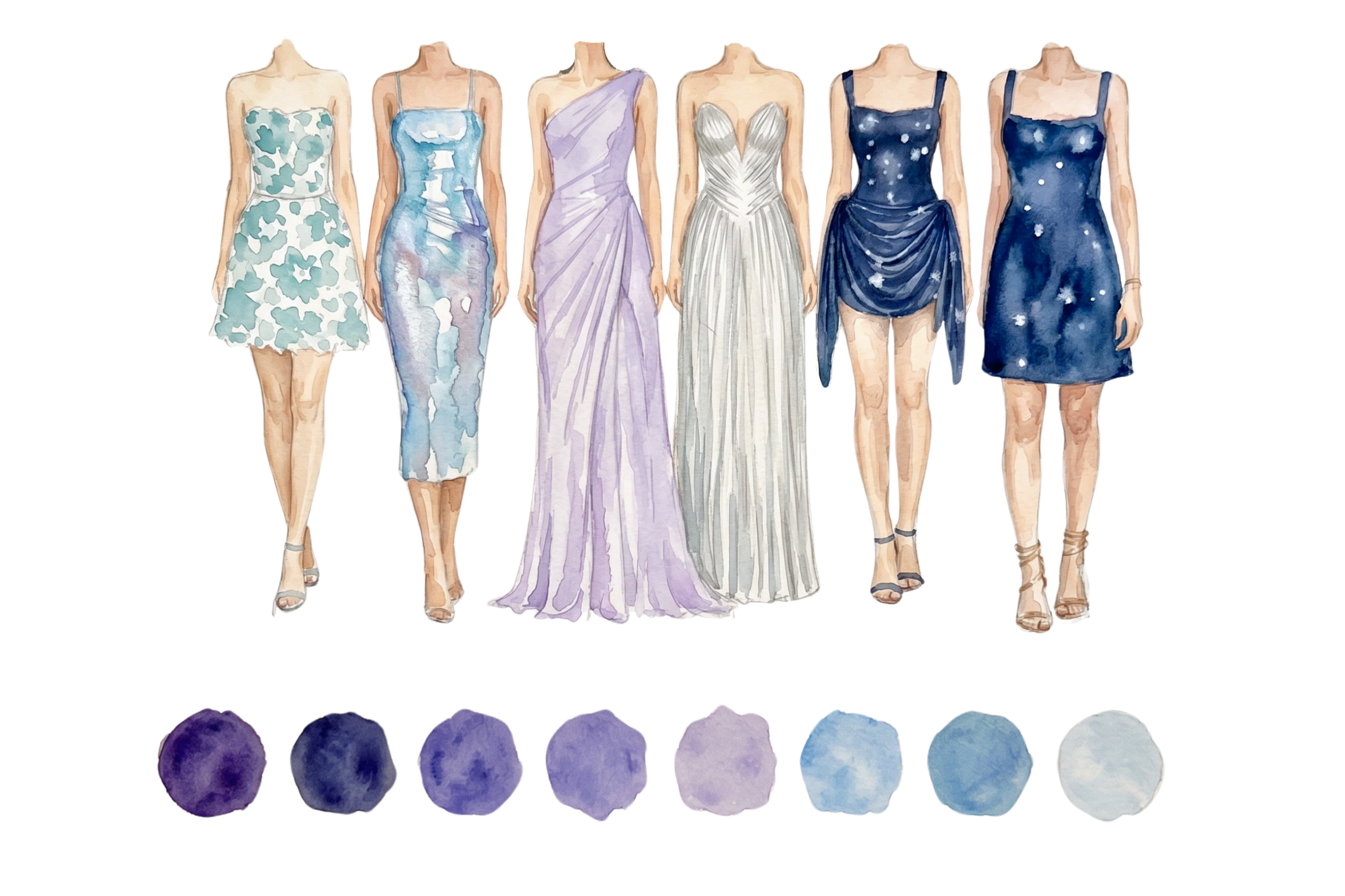Celestial color palette — shades of blue, silver, gray, and lavender